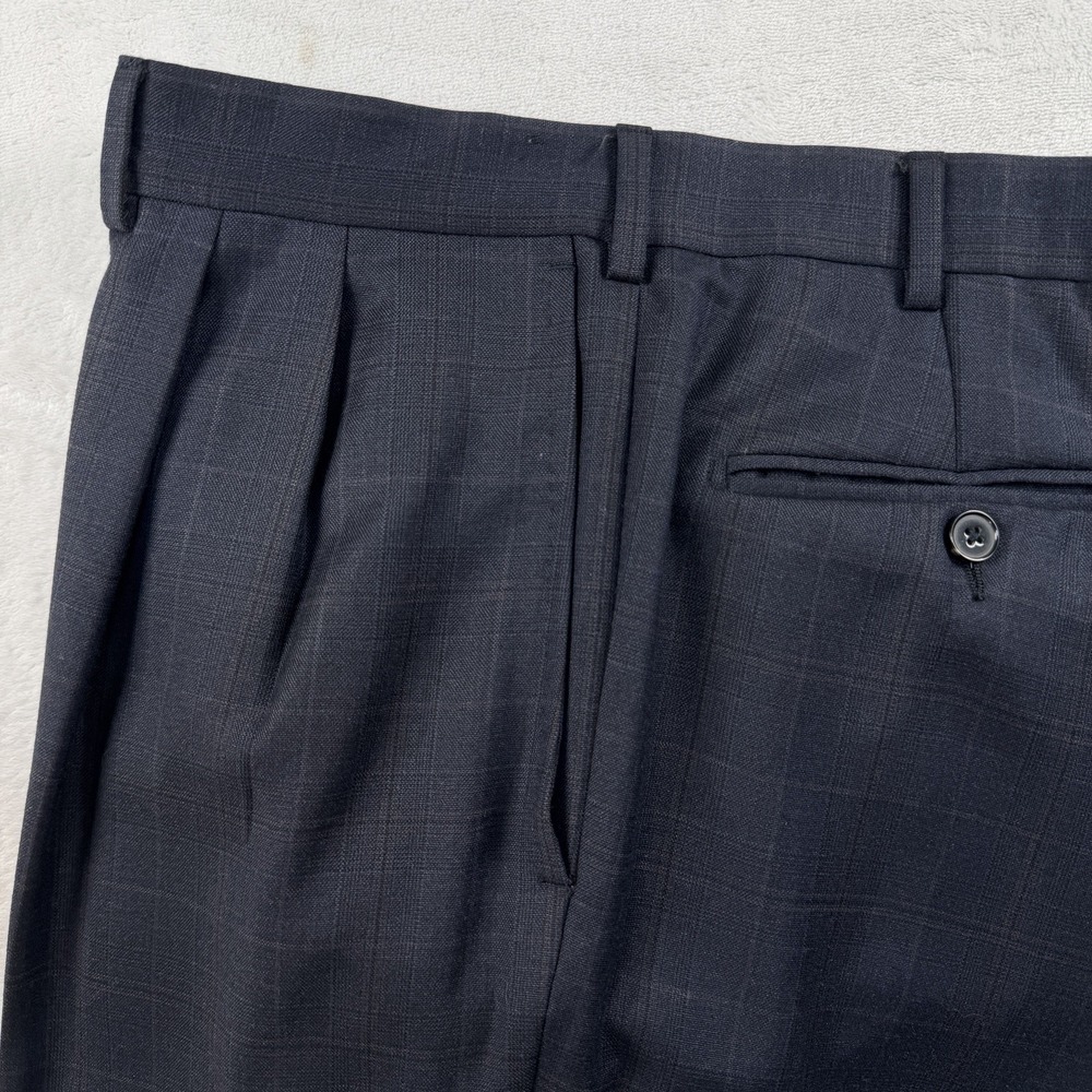 Ermenegildo Zegna Dress Pants Mens 34x28 Pleated Cuff 100% Wool Blue Brown Plaid